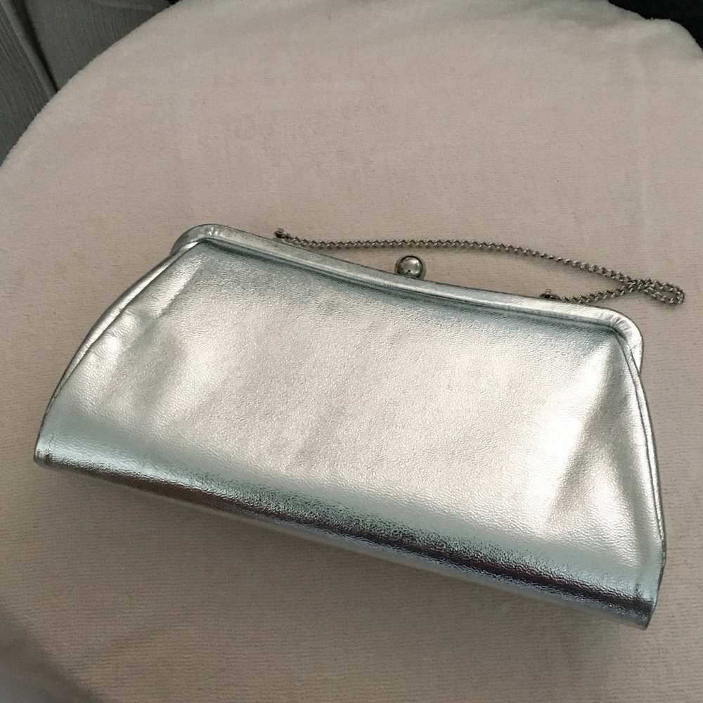 Metallic Silver Evening Clutch with Chain Strap
